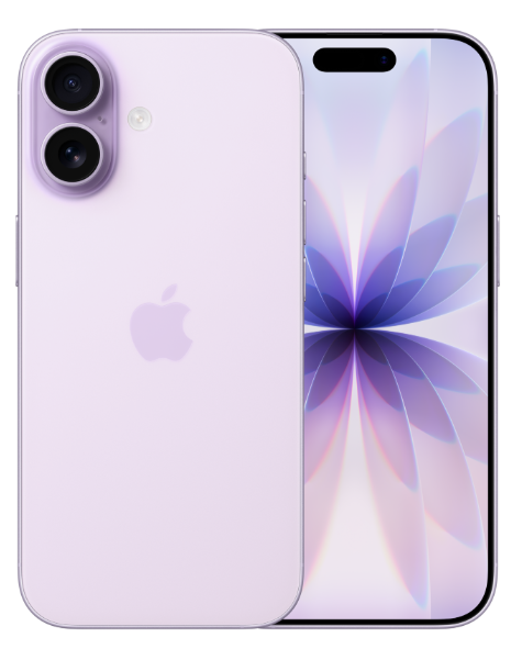 Purple smartphone with Apple logo on a white background